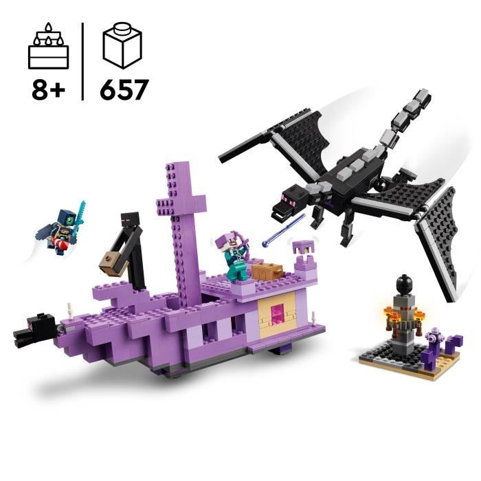 LEGO Minecraft 21264 Le dragon et le navire de l’Ender - Set inspiré des jeux vidéo