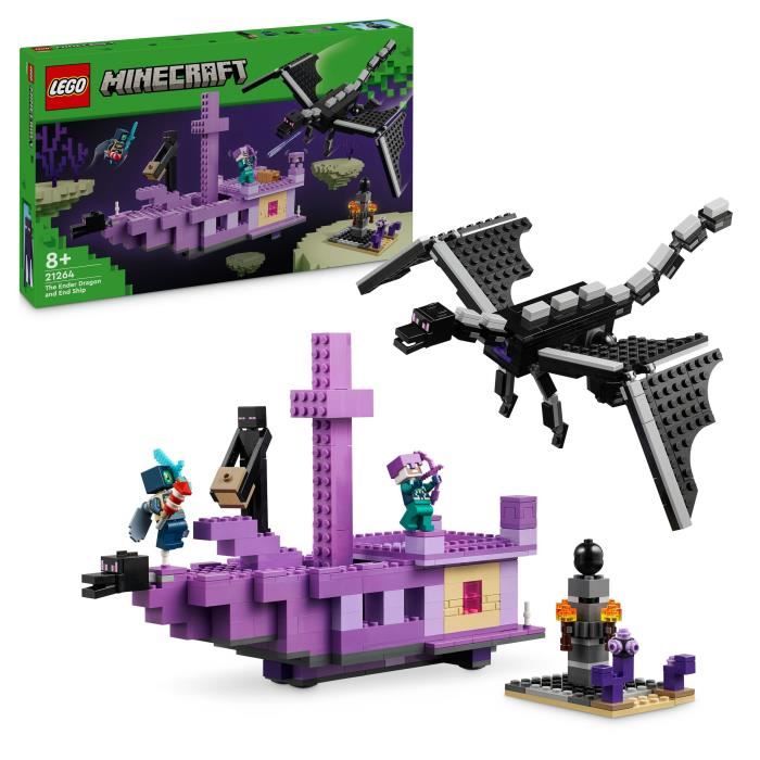 LEGO Minecraft 21264 Le dragon et le navire de l’Ender - Set inspiré des jeux vidéo