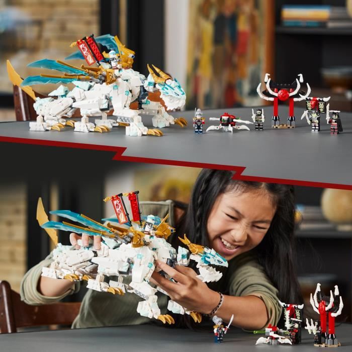 LEGO NINJAGO 71786 La Créature Dragon de Glace de Zane Jouet 2-en-1 Figurine de Dragon et Minifigurines