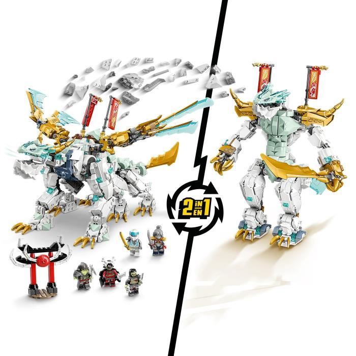 LEGO NINJAGO 71786 La Créature Dragon de Glace de Zane Jouet 2-en-1 Figurine de Dragon et Minifigurines