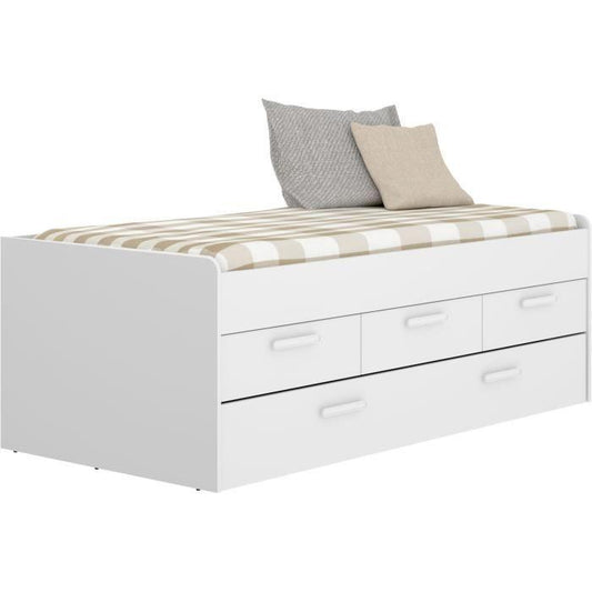 LEKA Lit enfant gigogne - 2 x 90 x 190 - 3 tiroirs - Mélaminé blanc - Paloma Tech