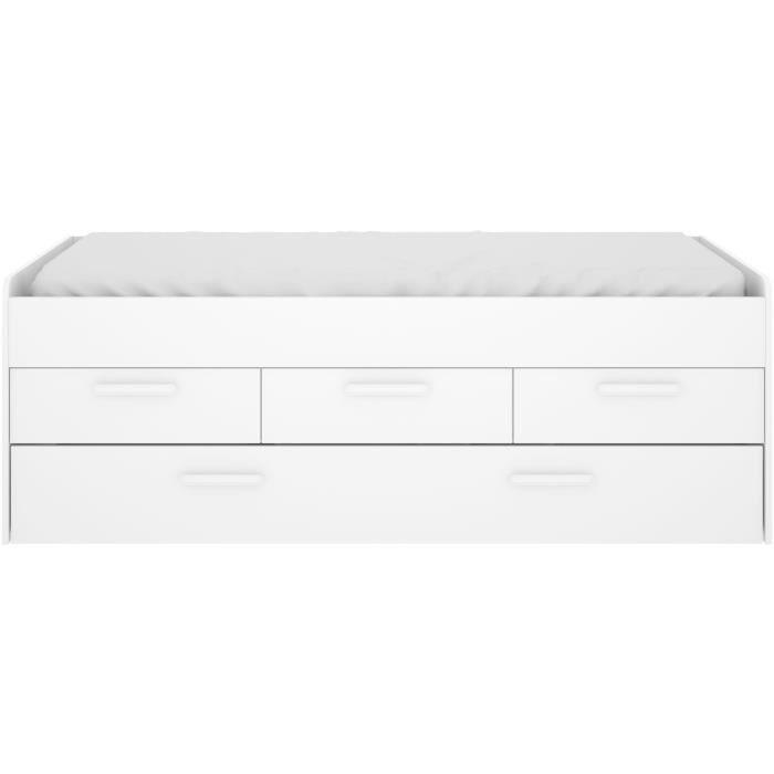 LEKA Lit enfant gigogne - 2 x 90 x 190 - 3 tiroirs - Mélaminé blanc - Paloma Tech