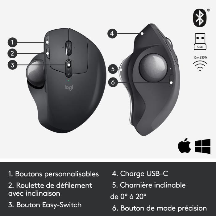 LOGITECH - Souris sans fil MX ERGO - Noir - Paloma Tech