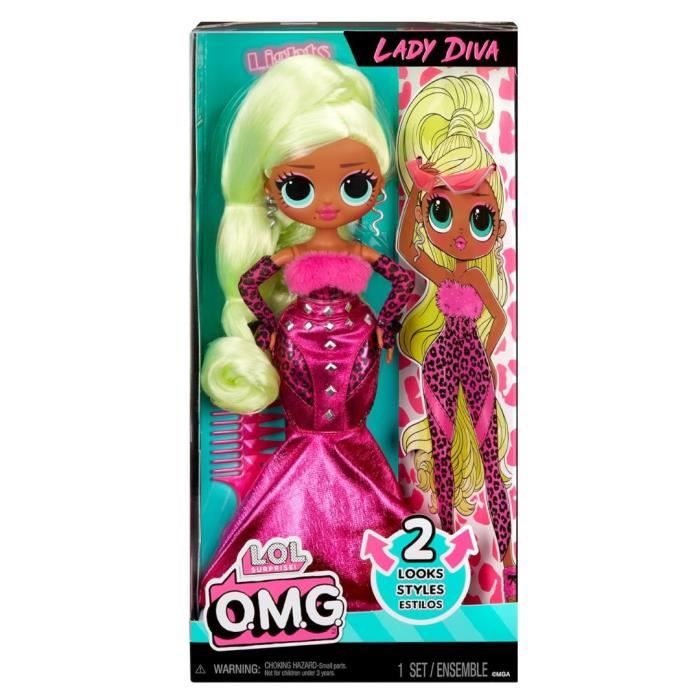 LOL Surprise OMG - Poupée Mannequin 24 cm - Neonlicious - 2 tenues avec peigne et accesoires - Dés 4 ans