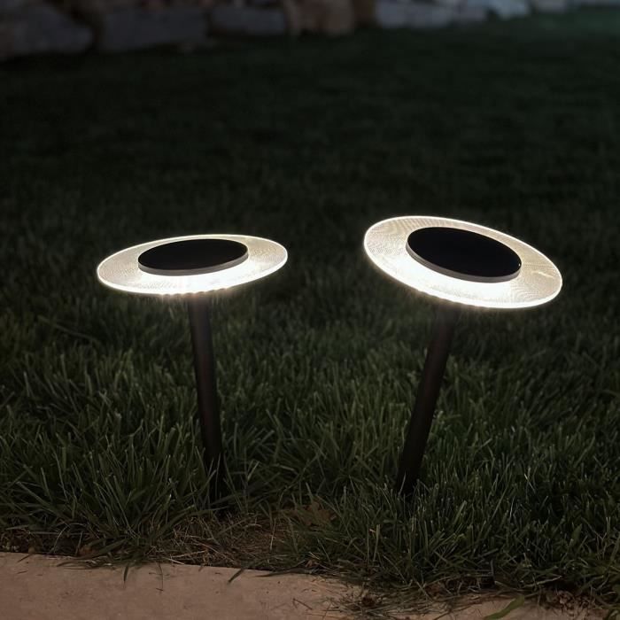 Lot de 2 balises solaires a piquer - LUMISKY - UFO - H35 cm - LED blanc chaud LUMISKY