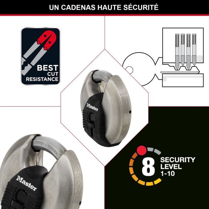 Lot de 2 Cadenas a disque - MASTER LOCK - M40EURT - Acier inoxydable - 70 mm