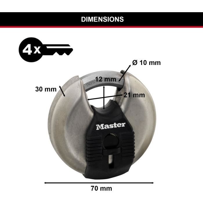 Lot de 2 Cadenas a disque - MASTER LOCK - M40EURT - Acier inoxydable - 70 mm