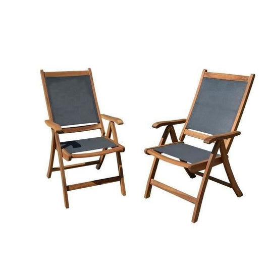 Lot de 2 fauteuils de jardin pliants en bois d'acacia FSC et textilene - Gris AUCUNE