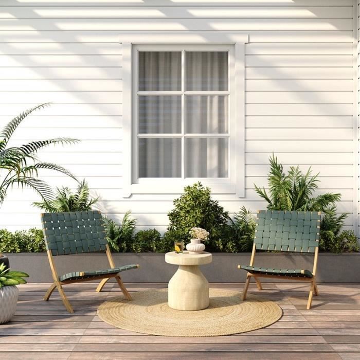 Lot de 2 fauteuils de jardin VERONE en bois d'acacia FSC et corde - coloris vert BEAU RIVAGE