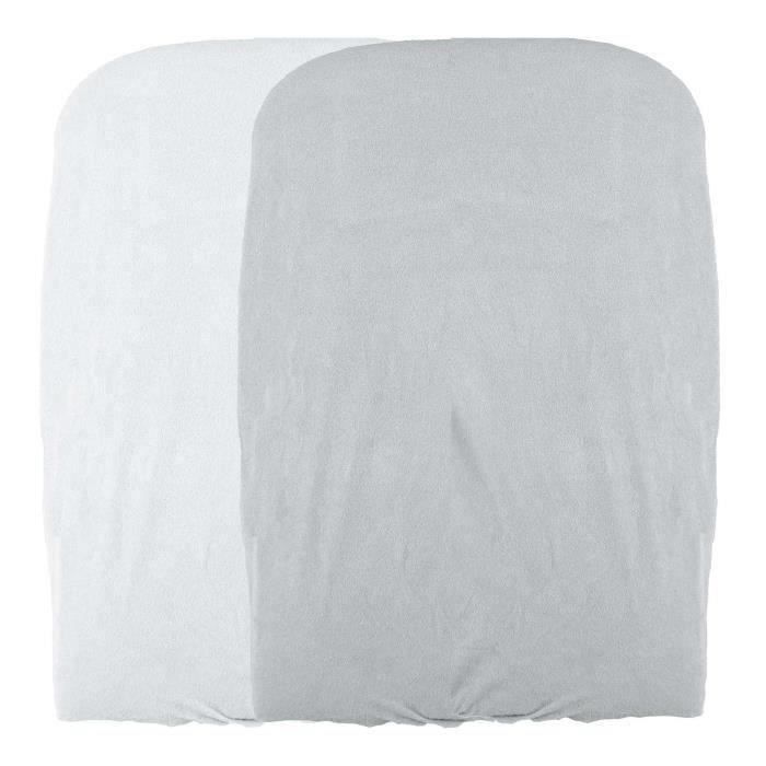 Lot de 2 housses de matelas a langer - Blanc / Perle - 50 X 75 cm