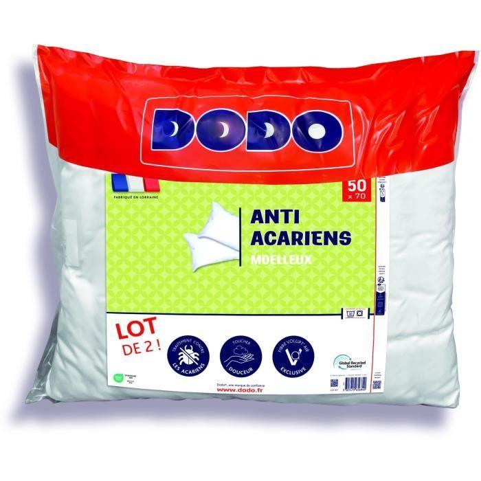 Lot de 2 oreillers anti - acariens 50x70 cm - 100% Polyester - DODO - Paloma Tech