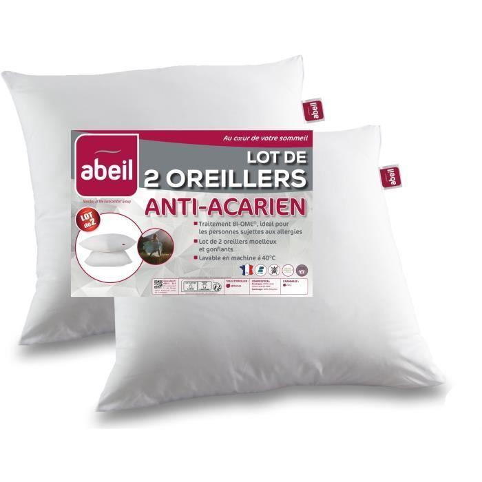 Lot de 2 oreillers anti - acariens - 60 x 60 cm - 100% coton traité Biome - ABEIL - Paloma Tech