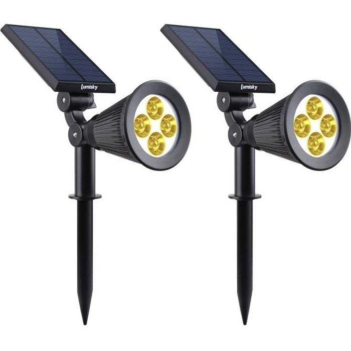 Lot de 2 projecteurs solaires a LED Spiky - LUMI JARDIN - 200 Lumens - Blanc chaud - Etanche - 34 cm LUMI JARDIN