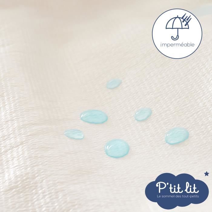 Lot de 2 Protege Matelas Bébé Anti Acariens P’TIT LIT - Bouclette 100% coton - Imperméable - 50x85 cm