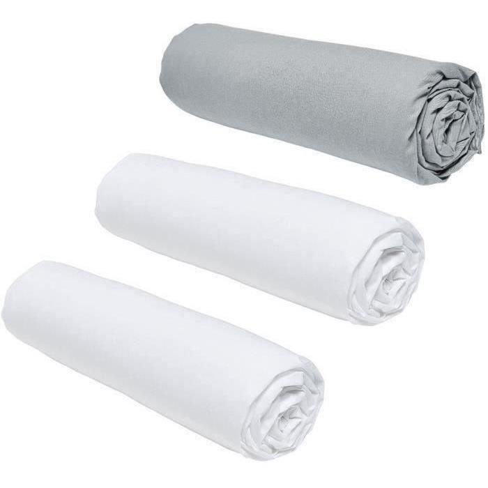 Lot de 3 draps housses TODAY Essential - 140 x 190 cm - 2 personnes - 100% Coton - Craie/ Acier - Paloma Tech