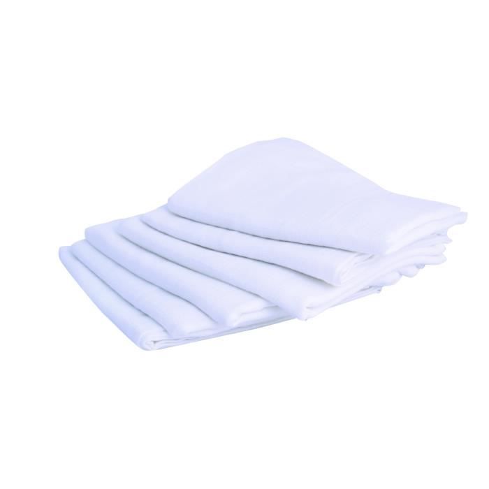 Lot de 6 langes carré - DOMIVA - Blanc - 70x70cm - 100% Coton - Lavable a 95°C