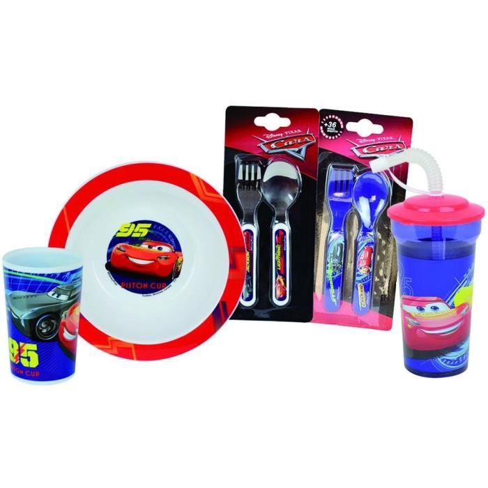 Lot Vaisselle Disney Cars pour Enfant - FUN HOUSE - 006378 - Verre Assiette Creuse Verre avec Paille et 2 Sets