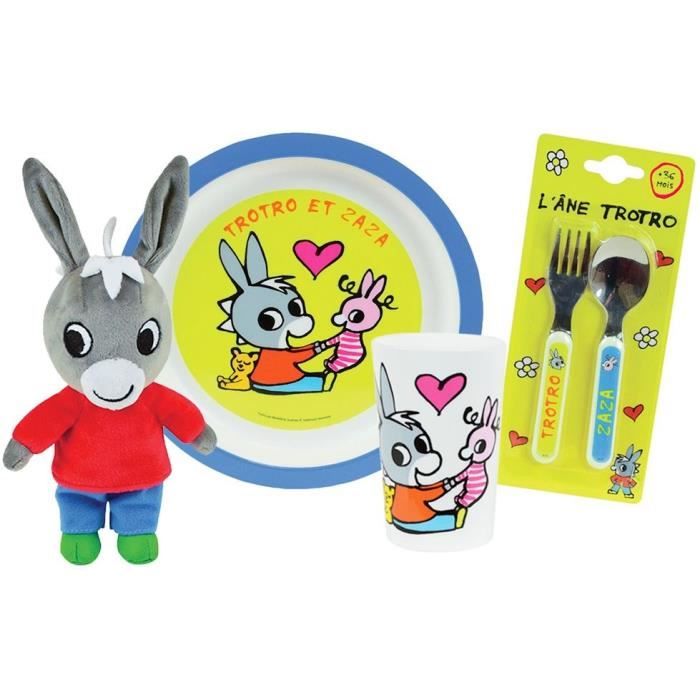 Lot Vaisselle Trotro pour Enfant - FUN HOUSE - 006374 - Verre Assiette Plate Couverts et Peluche Douce