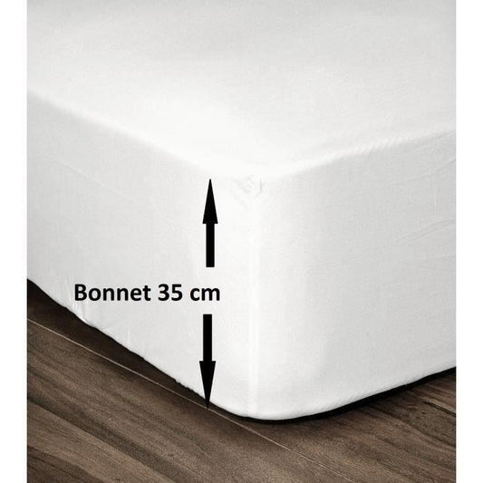 LOVELY HOME Drap Housse 100% Coton 140x190cm - Bonnet 35cm - Blanc - Paloma Tech