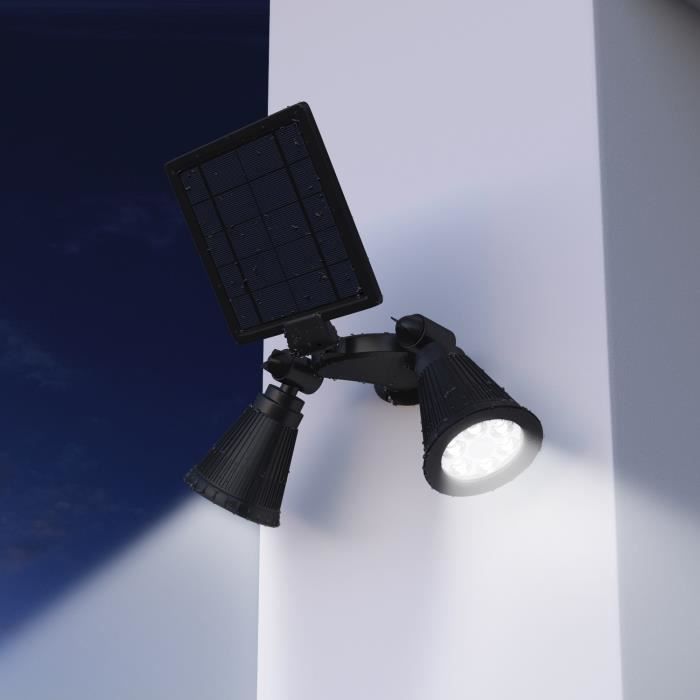 LUMISKY Projecteur double spot solaire extérieur étanche avec détecteur- 12 LEDs - 600 Lm LUMISKY