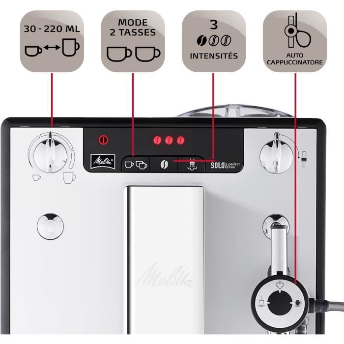 Machine a café expresso avec broyeur MELITTA Solo & Perfect Milk E957-203 - Argent - 15 bars - 1400 Watts