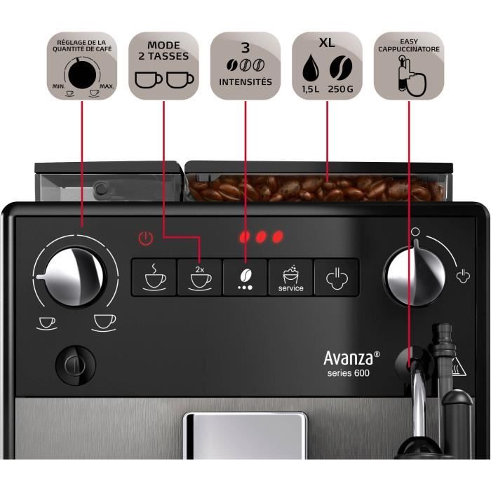 Machine a café - MELITTA - Avanza F270-100 - Réservoir d’eau 1,5 L - Réservoir a grains 250 g - 1450 W - Gris titanium