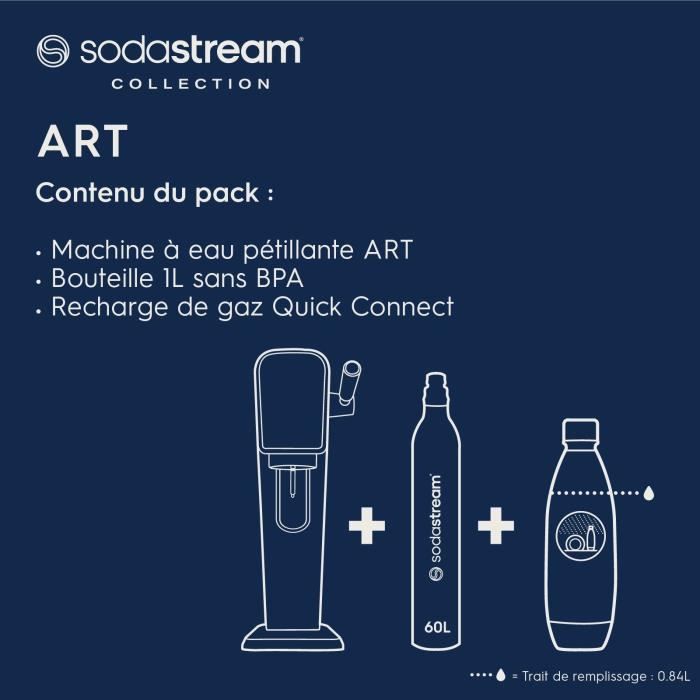 Machine a eau pétillante - SODASTREAM - ART Mandarine - Avec 1 bouteille 1L compatible lave-vaisselle + 1 recharge