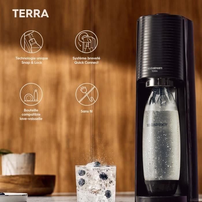 Machine a soda et eau gazeuse Sodastream TERRA Noire + 2 bouteilles compatibles Lave Vaisselle