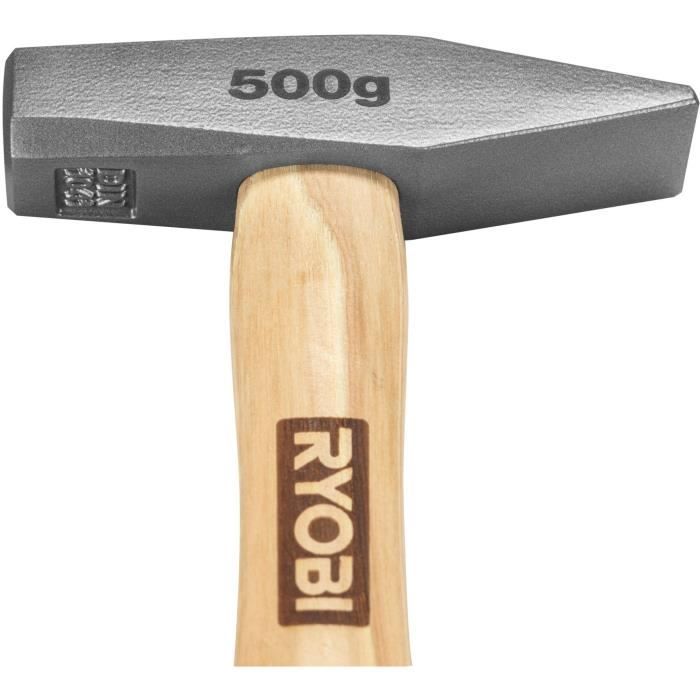 Marteau de serrurier - RYOBI - 500g - Acier trempé - Poignée ergonomique - Marron