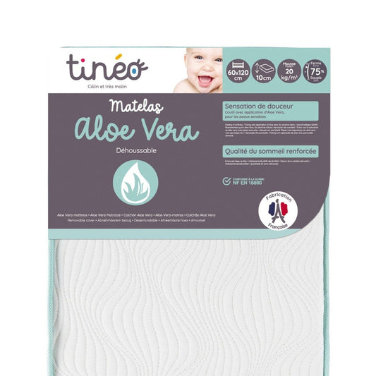 Matelas bébé 60x120x10cm Aloe vera - Peau Sensible - Propriétés Anti Bactériennes/Allergenes - Apaisant