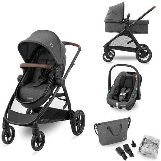 MAXI-COSI Poussette 3 en 1 ZeliaS iSize-Nacelle + Siege auto Cabriofix S iSize + Sac a langer + habillage pluie.De