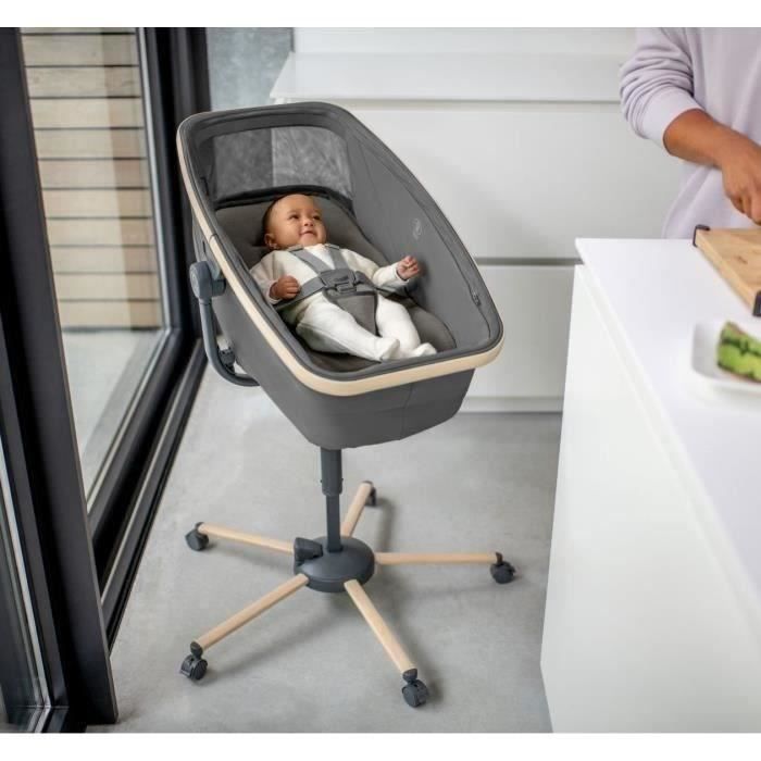 Siège bébé moderne sur base roulante avec pieds en bois MAXI COSI Transat ALBA