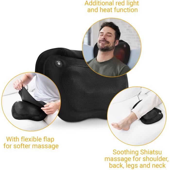 MEDISANA MC 850 - Coussin de massage Shiatsu épaules, dos, jambes et cou - 2 vitesses - Fonction chaleur - Rembourrage flexible MEDISANA