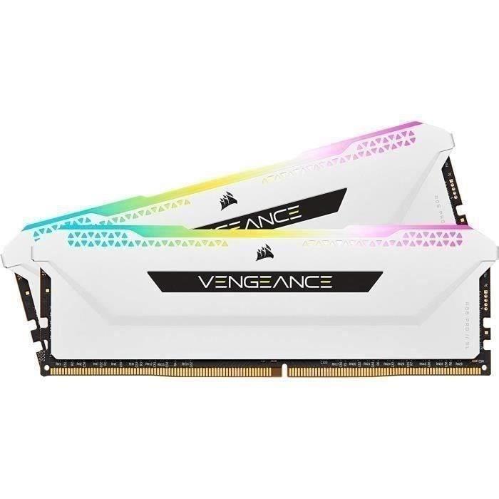 Mémoire RAM - CORSAIR - Vengeance RGB Pro SL DDR4 - 16GB 2x8GB DIMM - 3200 MHz - 1.35V - Blanc (CMH16GX4M2E3200C) - Paloma Tech