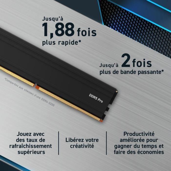 Mémoire RAM - CRUCIAL - PRO DDR5 - 48Go (2x24Go) - DDR5 - 6000 - UDIMM CL48 (CP2K24G60C48U5) - Paloma Tech