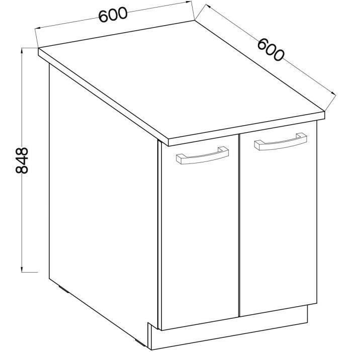 Meuble bas 2 portes battantes - Décor chene sonoma - L 60 x P 51,6 x H 85 cm - LASSEN