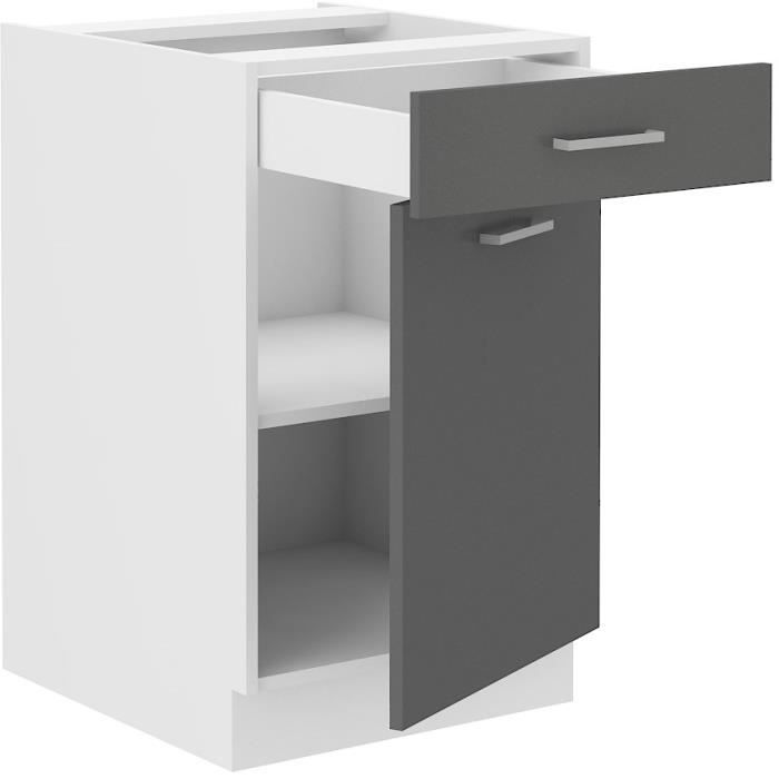 Meuble bas cuisine - 1 Porte 1 Tiroir - Décor Gris - L 50 x P 60 x H 86 cm - PREGO