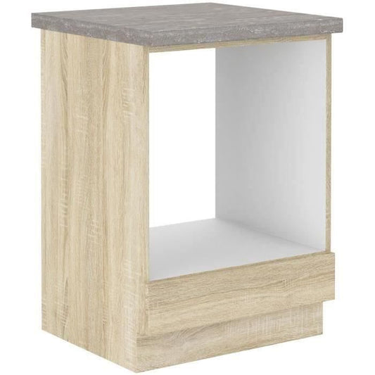 Meuble bas pour four encastrable avec plan de travail - Décor chene sonoma - L 60 x P 51,6 x H 85 cm - LASSEN