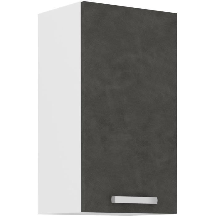 Meuble haut 1 porte battante - Gris mat - L 40 x P 31,6 x 72 cm - LASSEN