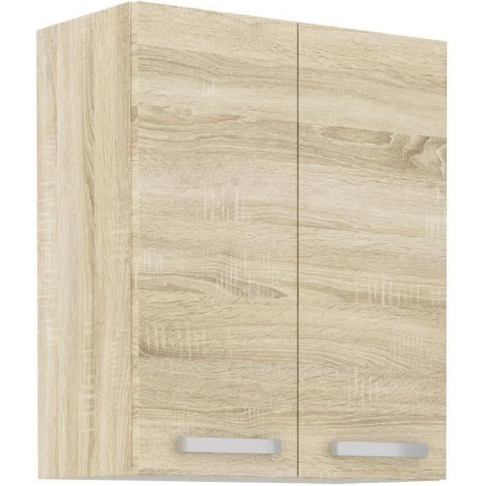 Meuble haut 2 portes battantes - Décor chene sonoma - L 60 cm x P 31,6 x H 72 cm - LASSEN