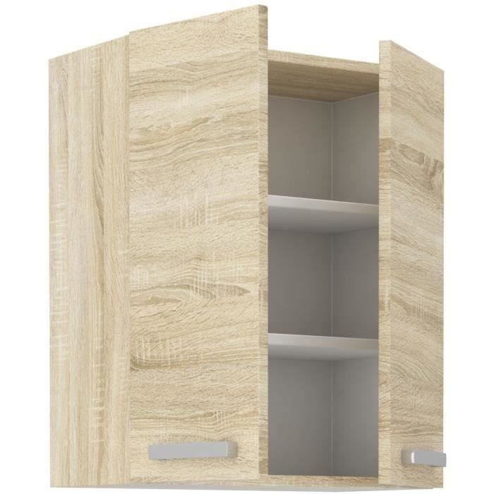 Meuble haut 2 portes battantes - Décor chene sonoma - L 60 cm x P 31,6 x H 72 cm - LASSEN