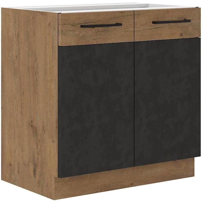 Meuble sous évier ROCK - Mélaminé décor chene lancelot et gris matera - 1 porte - L80 x H82 cm