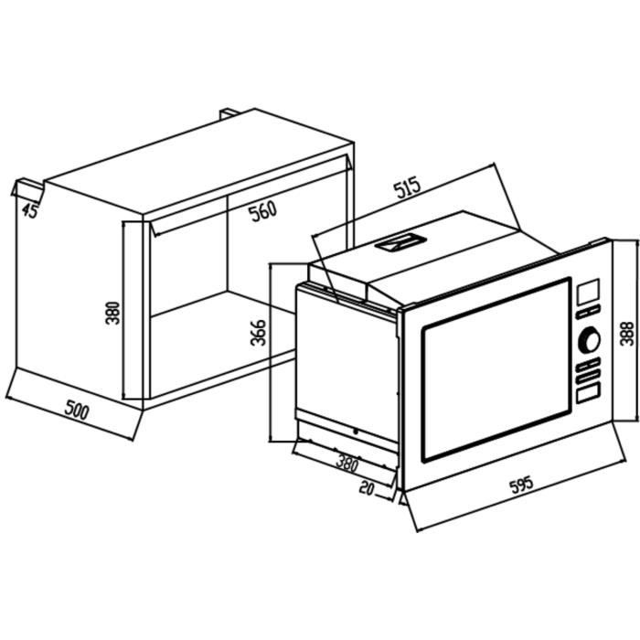 Micro-ondes grill encastrable CONTINENTAL EDISON CEMO25GEB2 Noir L59,5 x H38,8 x P40 cm 25L CONTINENTAL EDISON