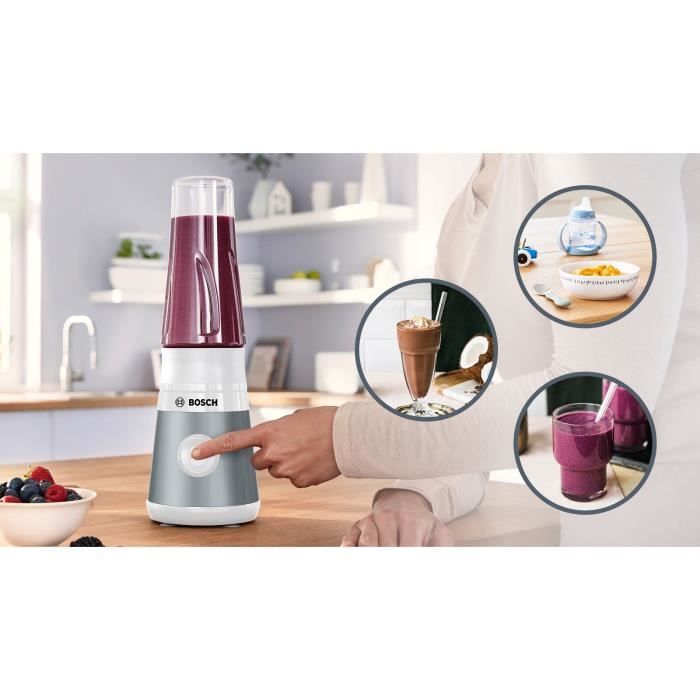 Mini Blender BOSCH VitaPower Serie 2 MMB2111T - Bol mixeur 0,8 L - 4 lames tranchantes inox - Haute vitesse de mixage