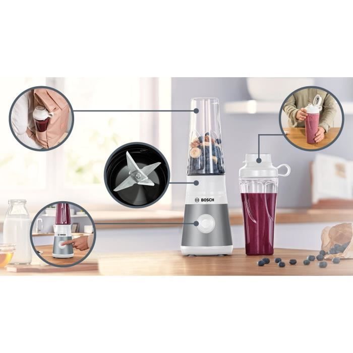 Mini Blender BOSCH VitaPower Serie 2 MMB2111T - Bol mixeur 0,8 L - 4 lames tranchantes inox - Haute vitesse de mixage