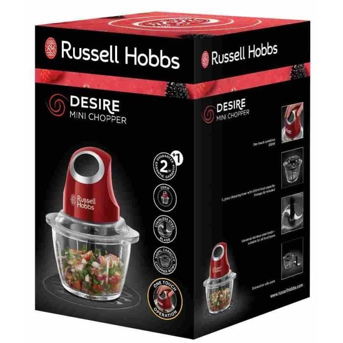 Mini Hachoir - RUSSELL HOBBS - Desire 24660-56 - 200 W - Bol en verre 1 L - Lames inox - Rouge et noir