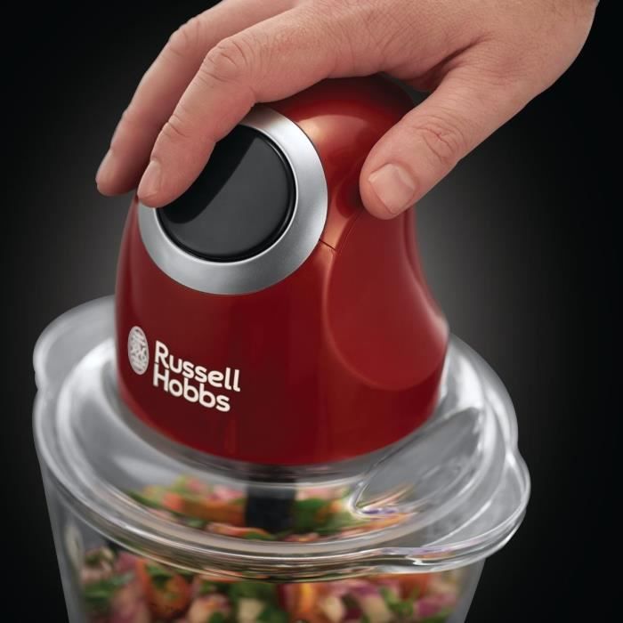 Mini Hachoir - RUSSELL HOBBS - Desire 24660-56 - 200 W - Bol en verre 1 L - Lames inox - Rouge et noir