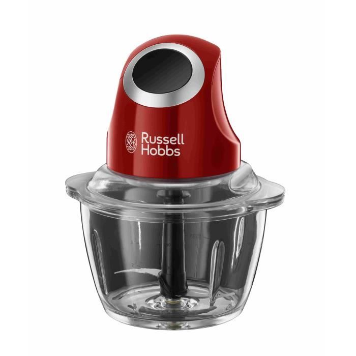 Mini Hachoir - RUSSELL HOBBS - Desire 24660-56 - 200 W - Bol en verre 1 L - Lames inox - Rouge et noir