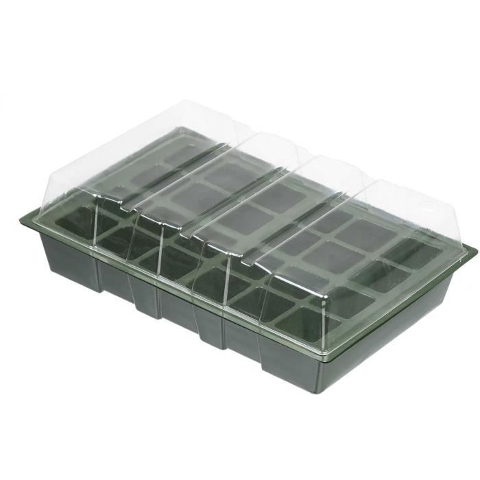 Mini serre de culture - NATURE - Lot de 4 terrines en plastique souple - Plateaux 24 alvéoles - H11x35x23,5 cm NATURE