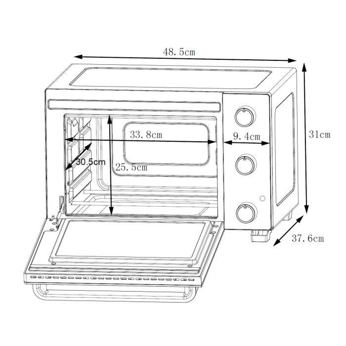 Minifour électrique CONTINENTAL EDISON CEMF28B2 - 28L noir - 1500W - Rotissoire Convection naturelle